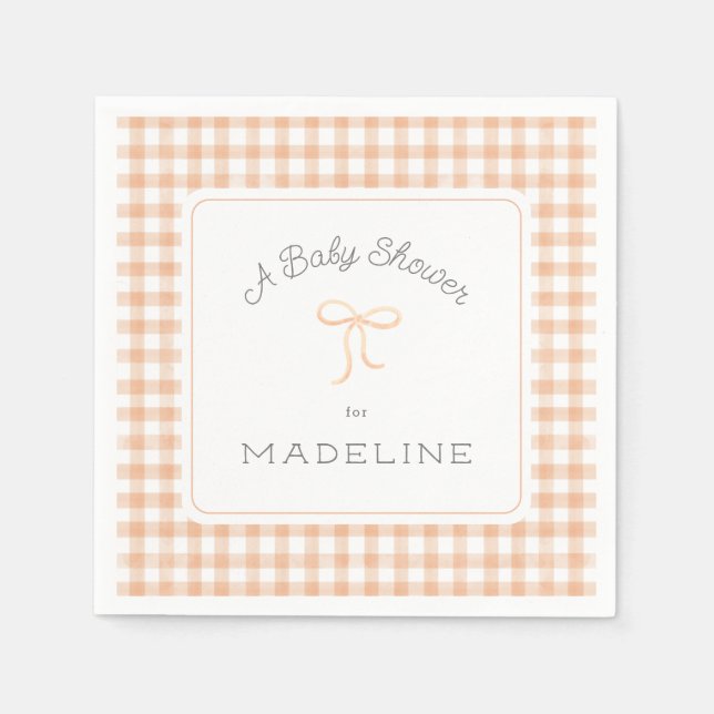 Watercolor Gingham Peach Baby Dusche Serviette (Vorderseite)