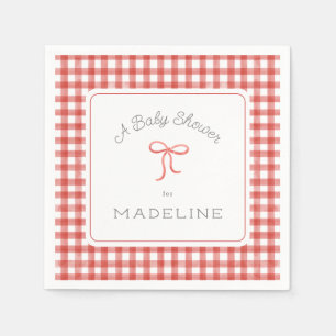 Watercolor Gingham Red Baby Dusche Serviette