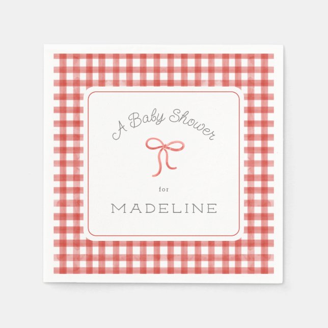 Watercolor Gingham Red Baby Dusche Serviette (Vorderseite)