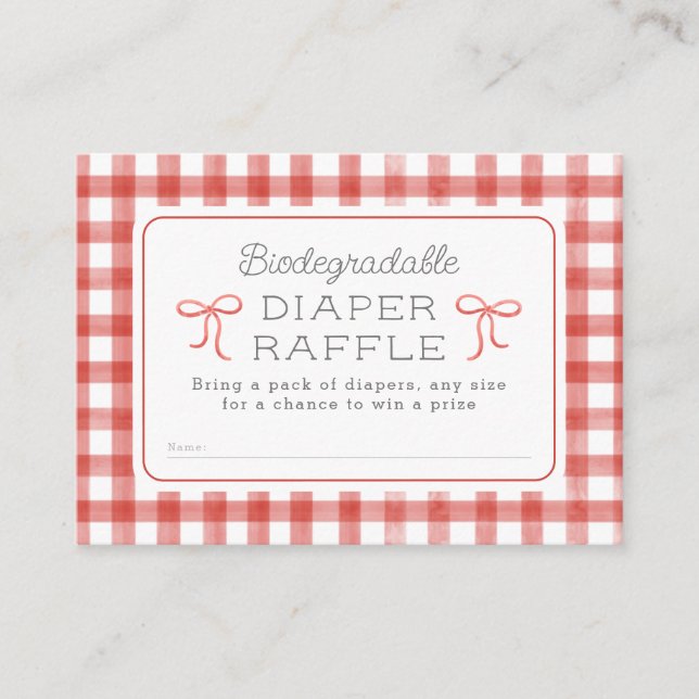 Watercolor Gingham Red Diaper Raffle Begleitkarte (Vorderseite)