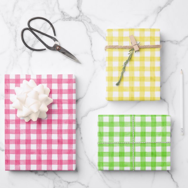 Watercolor Gingham Wrapping Paper Geschenkpapier Set (Vorderseite)