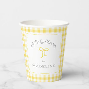 Watercolor Gingham Yellow Baby Dusche Pappbecher