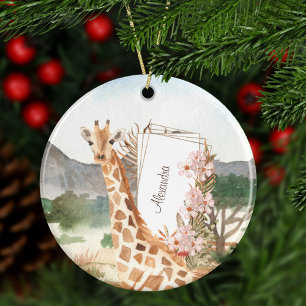 Watercolor Giraffe in African Savannah Weihnachten Keramik Ornament