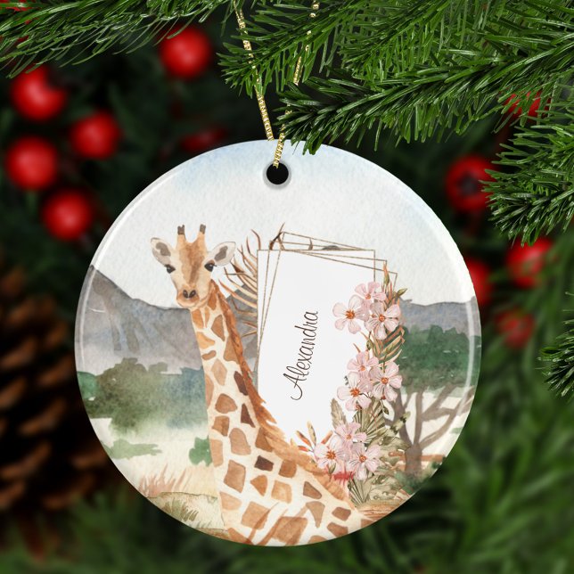 Watercolor Giraffe in African Savannah Weihnachten Keramik Ornament (Von Creator hochgeladen)
