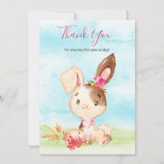 Watercolor Girl Bunny Farm Vielen Dank Dankeskarte