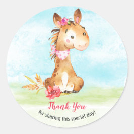 Watercolor Girl Horse Baby Showfarm Vielen Dank Runder Aufkleber