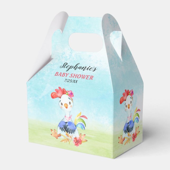 Watercolor Girl Rooster Baby Showfarm Geschenkschachtel (Vorderseite)