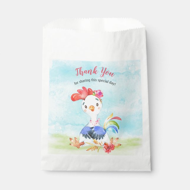 Watercolor Girl Rooster Farm Vielen Dank Geschenktütchen (Vorderseite)