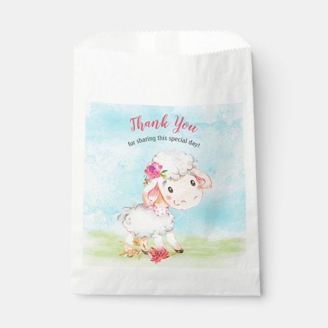 Watercolor Girl Sheep Farm Vielen Dank Geschenktütchen (Vorderseite)