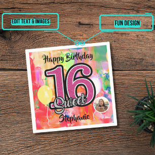 "Watercolor Girl" Sweet 16 Party Custom Serviette