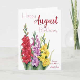 Watercolor Gladiolus August Birth Blume Geburtstag Karte