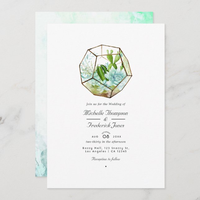Watercolor Glas Terrarium Succulents Wedding Invi Einladung (Vorne/Hinten)