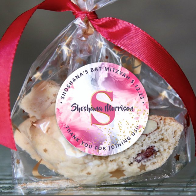 Watercolor Glitzer Script Monogram Vielen Dank Runder Aufkleber (Von Creator hochgeladen)