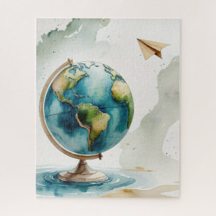 Watercolor Globe Kunst - Wo auch immer Sie hingehe Puzzle