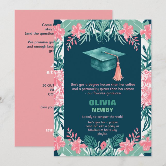 🎓Watercolor Glow Abschlussfeier Einladung (Vorne/Hinten)