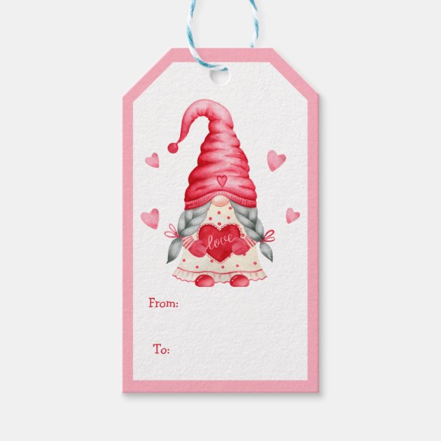 Watercolor Gnome Girl Classmates Valentine Geschenkanhänger (Vorderseite)