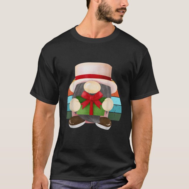 Watercolor Gnome Santa Christmas Tree Lights Xmas  T-Shirt (Vorderseite)