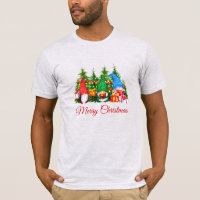 Watercolor Gnomes Red Merry Christmas Gray