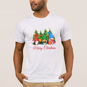 Watercolor Gnomes Red Merry Christmas Gray T-Shirt