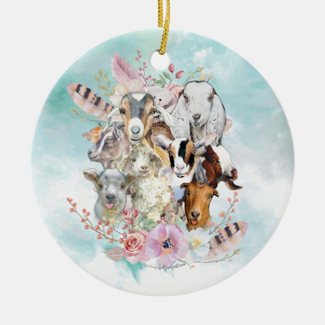 Watercolor GOAT Rassen Collage | GetYerGoat™ Keramik Ornament (Vorne)