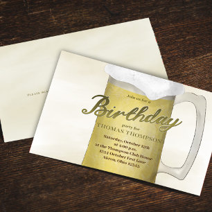 Watercolor Gold Bierbrauer QR Code der Geburtstags Einladung