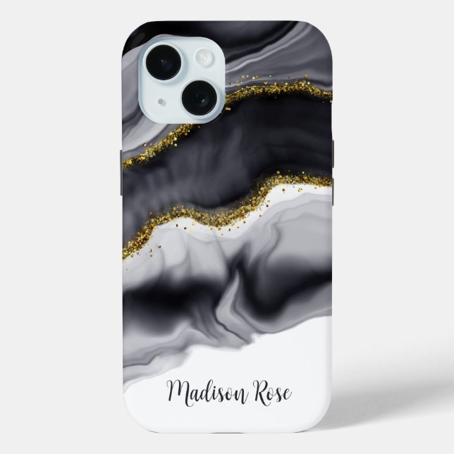 Watercolor Gold Black Personalize Case-Mate iPhone Hülle (Rückseite)
