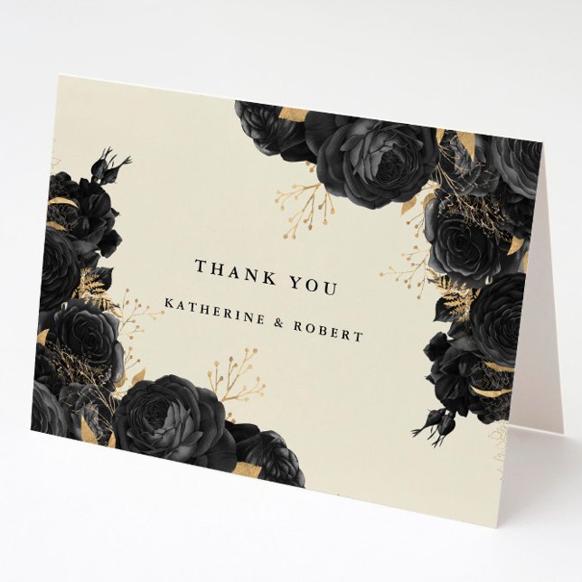 Watercolor Gold Black Rose Foto Dankeskarte (Von Creator hochgeladen)