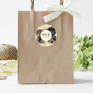 Watercolor Gold Black Rose Wedding Monogram Runder Aufkleber