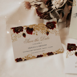 Watercolor Gold Burgund Rose Save the Date Einladung