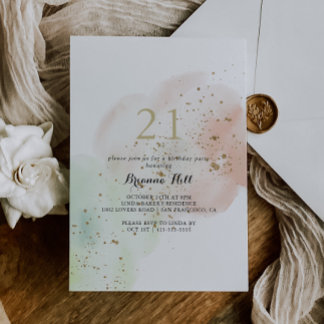 Watercolor Gold Confetti 21. Geburtstag Party Einladung