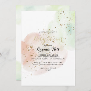Watercolor Gold Confetti Babydusche Einladung