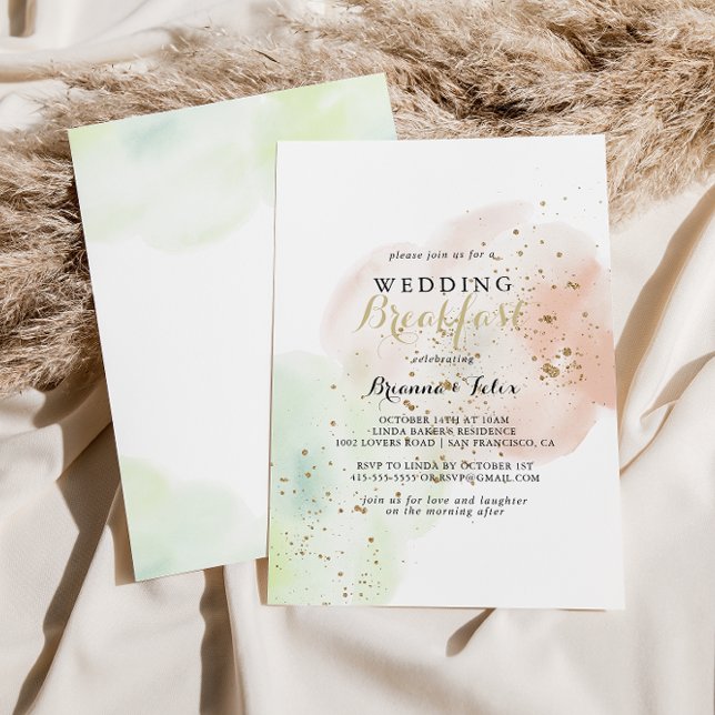 Watercolor Gold Confetti Wedding Frühstück Einladung (Von Creator hochgeladen)