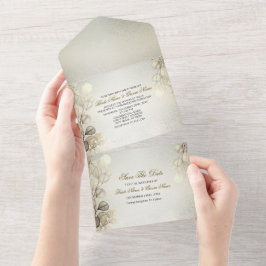 Watercolor Gold Eucalyptus Foliage Wedding Shiny All In One Einladung