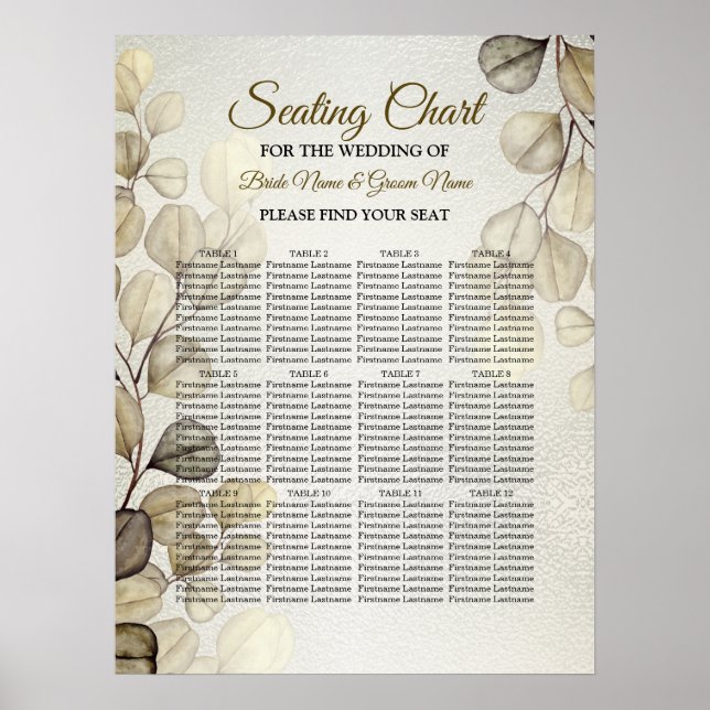 Watercolor Gold Eucalyptus Foliage Wedding Shiny Poster (Vorne)