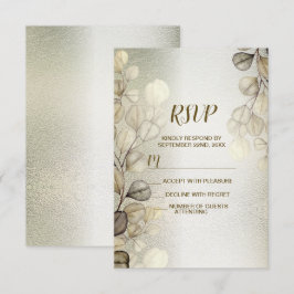 Watercolor Gold Eucalyptus Foliage Wedding Shiny RSVP Karte