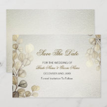 Watercolor Gold Eucalyptus Foliage Wedding Shiny