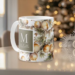 Watercolor Gold Folies Weihnachtsmonogramm Kaffeetasse