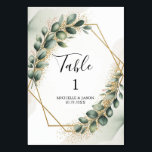 Watercolor Gold Geometric Floral Eucalyptus Green Tischnummer<br><div class="desc">Bring natural charm and timeless elegance to your reception with this Rustic Eucalyptus Greenery Wedding Table Number. The design features soft watercolor eucalyptus leaves and delicate botanical greenery, creating a fresh and organic look that beautifully complements rustic and nature-inspired weddings. The gentle green tones and hand-painted watercolor style add a...</div>