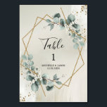 Watercolor Gold Geometric Floral Eucalyptus Green Tischnummer<br><div class="desc">Bring natural charm and timeless elegance to your reception with this Rustic Eucalyptus Greenery Wedding Table Number. The design features soft watercolor eucalyptus leaves and delicate botanical greenery, creating a fresh and organic look that beautifully complements rustic and nature-inspired weddings. The gentle green tones and hand-painted watercolor style add a...</div>