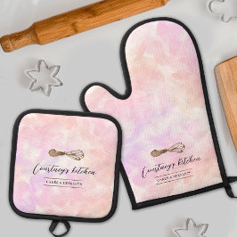 Watercolor Gold Glitzer Whisk Bäckerei Koch Niedli Ofenhandschuh & Topflappen-Set