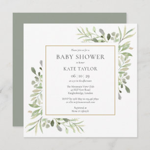 Watercolor Gold Greenery Baby Shower   Sprinkle Einladung