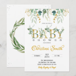 Watercolor Gold Greenery Kinderdusche Einladung