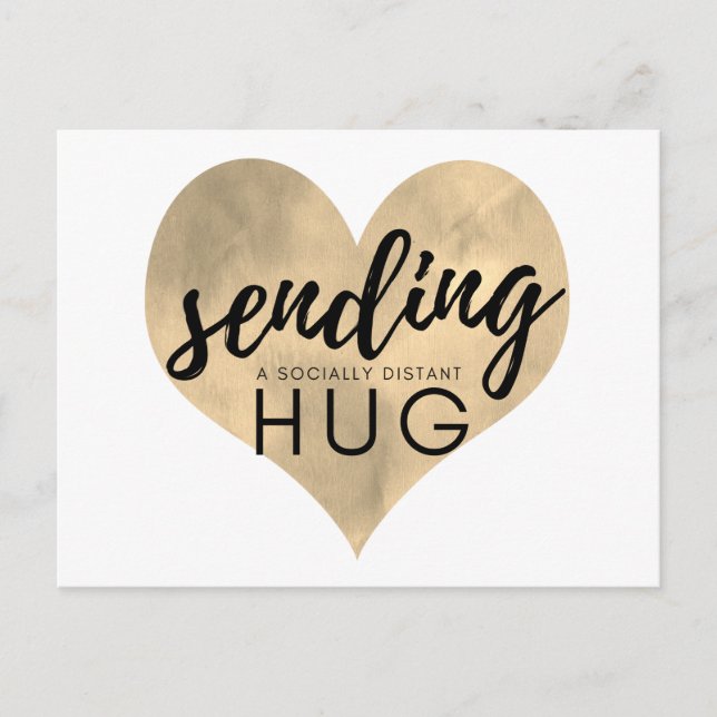 Watercolor Gold Heart Social Distance Hug Postkarte (Vorderseite)