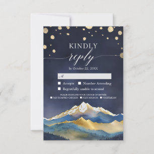 Watercolor Gold Mountain Wedding RSVP Kindly Antwo Karte