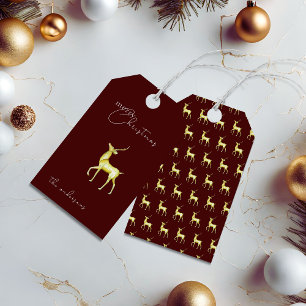 Watercolor Gold Rentier Frohe Weihnachten Rot Geschenkanhänger