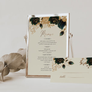 Watercolor Gold Rose Tischnummer und Hochzeitsmenü