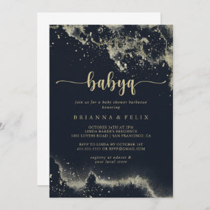 Watercolor Gold Splash BabyQ Baby Showgrill Einladung