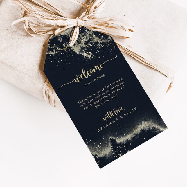 Watercolor Gold Splash Hochzeit Willkommen Geschenkanhänger (Von Creator hochgeladen)