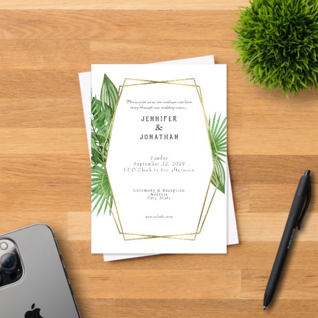 Watercolor Gold Tropical Frame Wedding Invitation Acryleinladungen (Insitu (Einladungskarte))