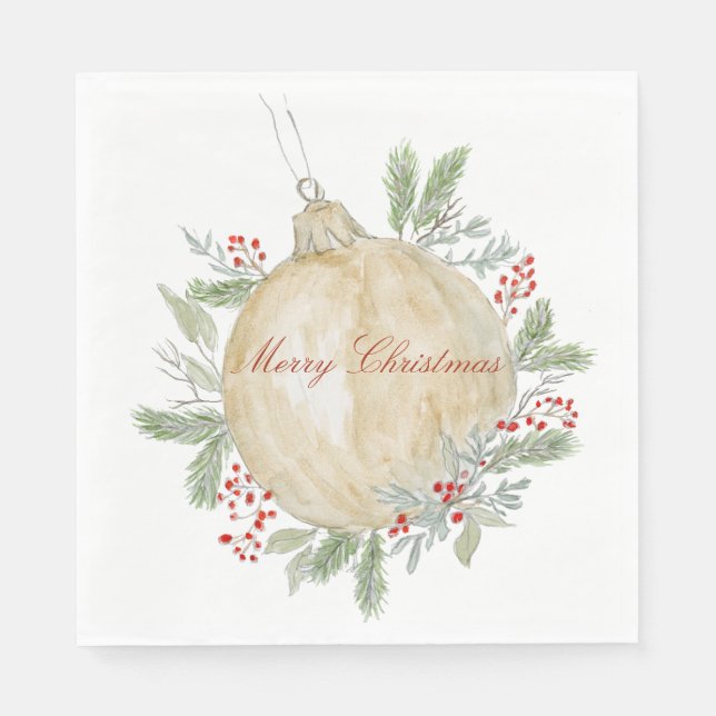 Watercolor Gold Weihnachtsschmuck Serviette (Vorderseite)